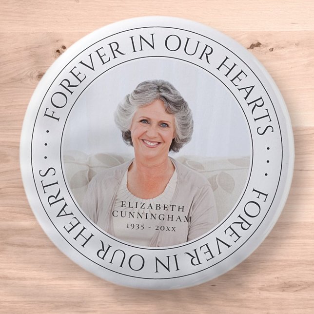 Forever In Our Hearts Memorial Elegant Photo 6 Cm Round Badge (Creator Uploaded)