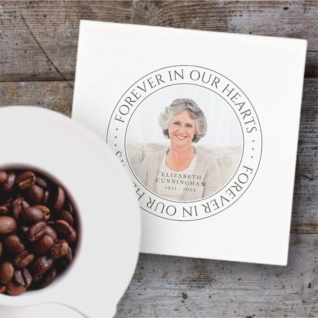 Forever In Our Hearts Memorial Elegant Photo Napkin (Creator Uploaded)