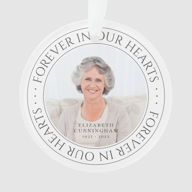 Forever In Our Hearts Memorial Elegant Photo Ornament (Front)