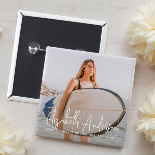 Forever in our Hearts Memorial Funeral Photo 15 Cm Square Badge