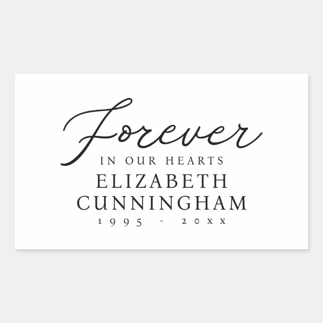 Forever in our Hearts Memorial Modern Chic Rectangular Sticker (Front)