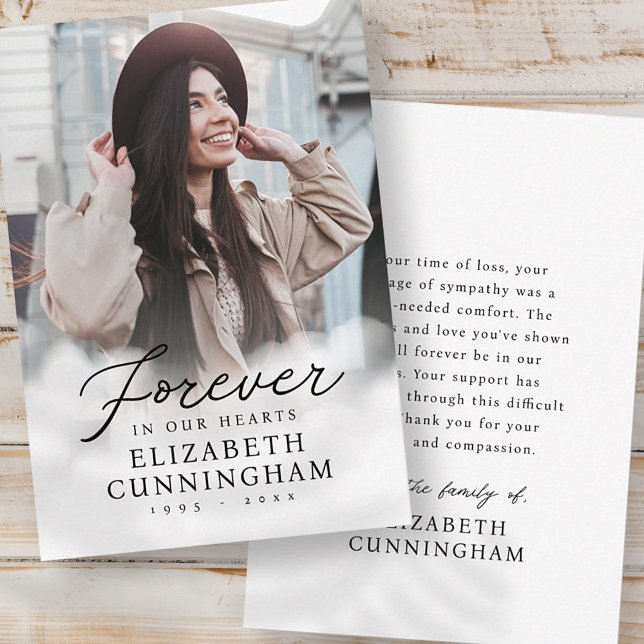 Forever in our Hearts Memorial Modern Photo Thank You Card (Creator Uploaded)
