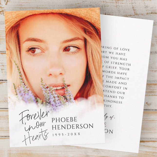 Forever in our Hearts Memorial Modern Photo Thank You Card (Creator Uploaded)