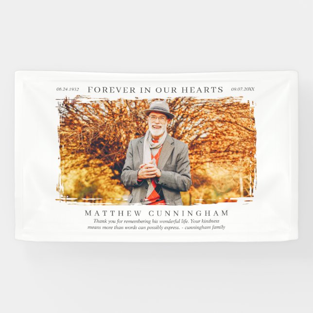 Forever in our Hearts Memorial Modern Simple Photo Banner (Horizontal)