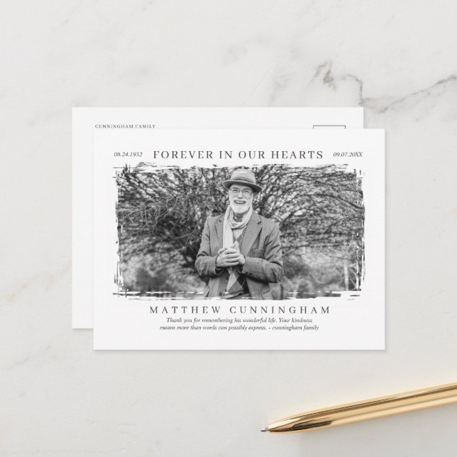 Forever in our Hearts Memorial Modern Simple Photo Postcard (Front/Back In Situ)