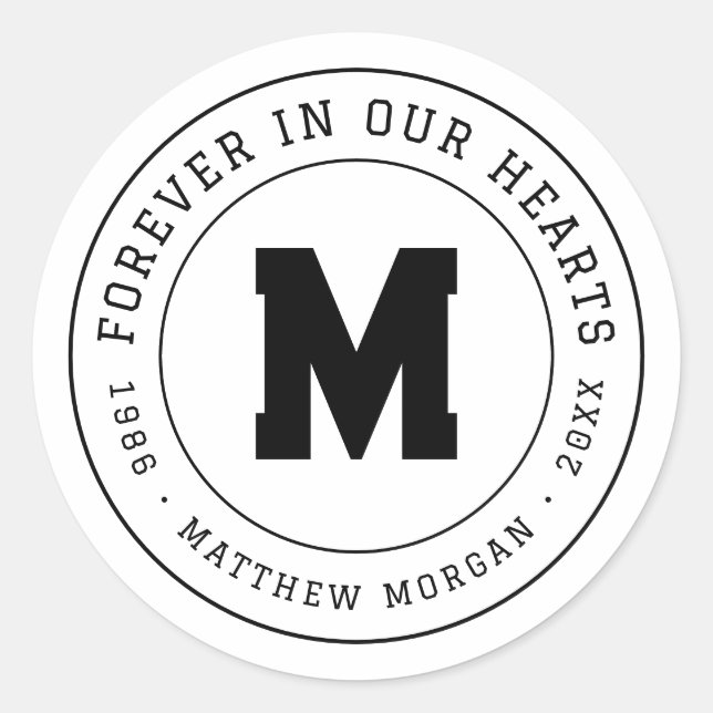 Forever In Our Hearts Memorial Monogram Classic Round Sticker (Front)