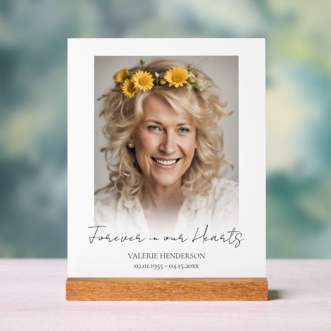 Forever in our Hearts Memorial Photo  Acrylic Sign (Neutral)