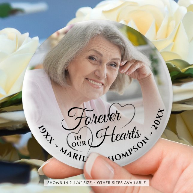 Forever In Our Hearts Memorial Photo Name Black 6 Cm Round Badge (Creator Uploaded)