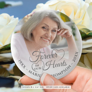 Forever In Our Hearts Memorial Photo Name Grey 6 Cm Round Badge
