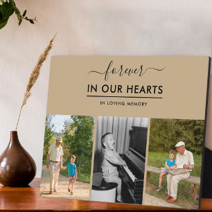 Forever in our Hearts Memorial Photo Neutral Beige Plaque