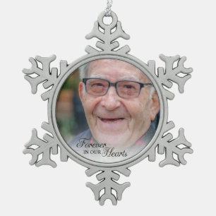 Forever In Our Hearts Memorial Photo Snowflake Pewter Christmas Ornament