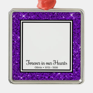 Forever In Our Hearts Memorial Purple Glitter Metal Tree Decoration
