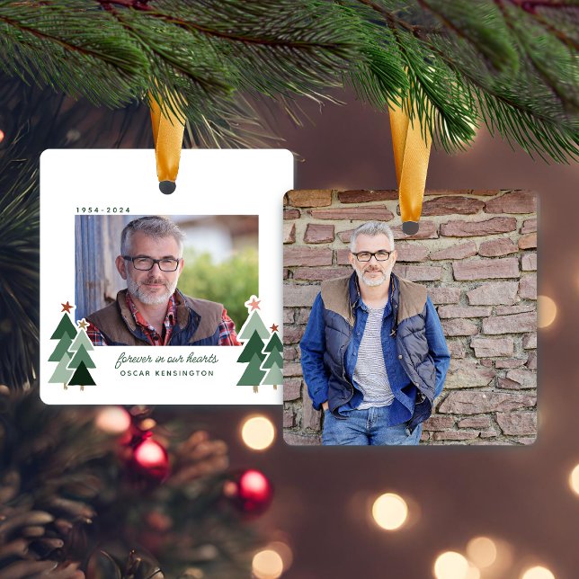 Forever in Our Hearts Memorial Rustic Trees Photo Ceramic Ornament (Forever in Our Hearts Memorial Rustic Trees Photo Ceramic Ornament)