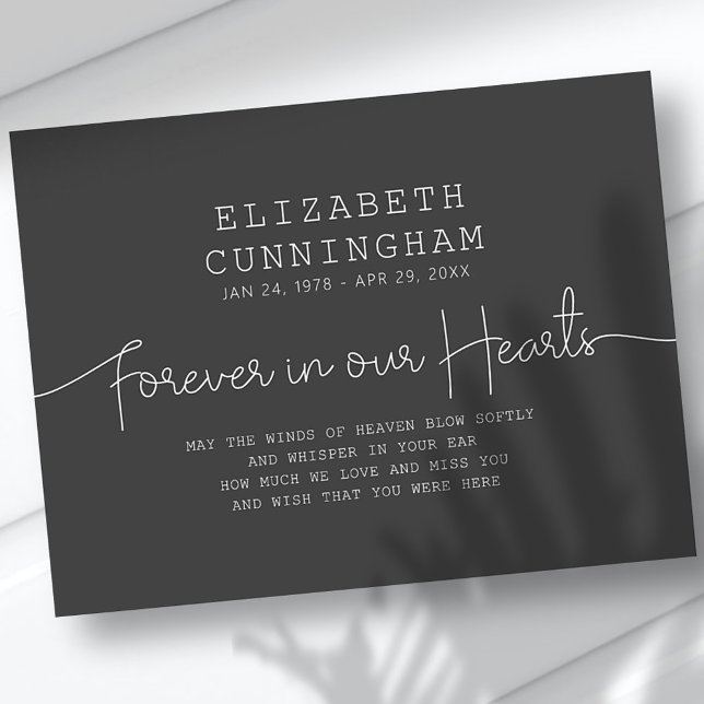 Forever In Our Hearts Memorial Simple Modern Quote Announcement Postcard (Creator Uploaded)