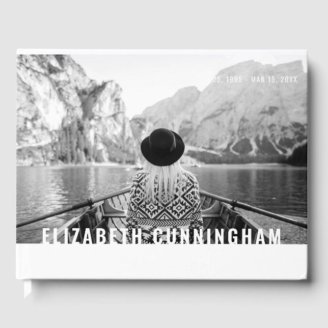 Forever in our Hearts Modern Custom Photo Memorial Guest Book (Front)