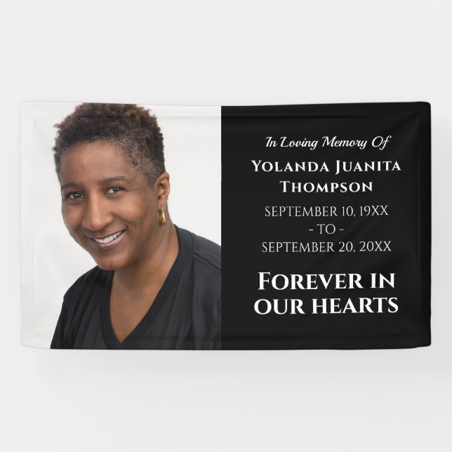 Forever In Our Hearts Modern Funeral Custom Photo Banner (Horizontal)