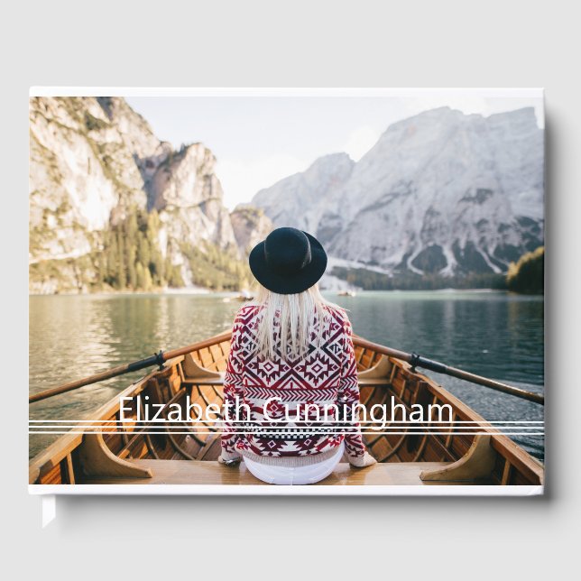 Forever in our Hearts Modern Lines Photo Memorial Guest Book (Front)