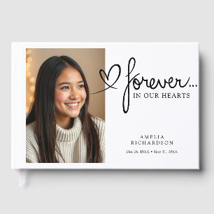 Forever In Our Hearts Modern Photo Memorial Guest Book