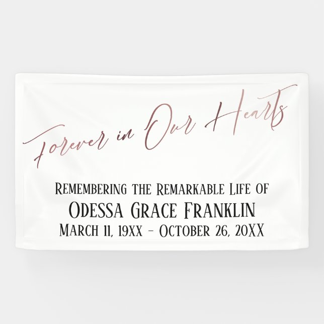 Forever in Our Hearts Modern Rose Gold Typography Banner (Horizontal)