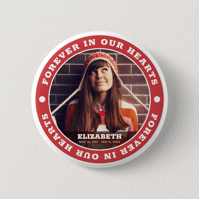 Forever in our Hearts Modern Simple Custom Photo 6 Cm Round Badge (Front)