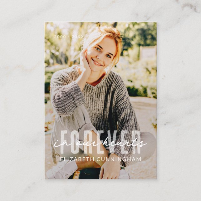 Forever in our Hearts  Modern Simple Elegant Photo Business Card (Front)