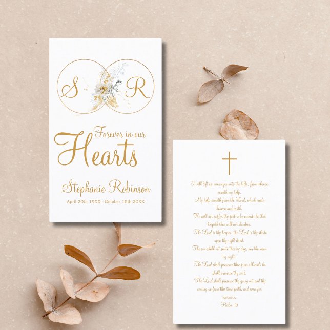 Forever in Our Hearts Monogram Funeral Prayer Card (Creator Uploaded)