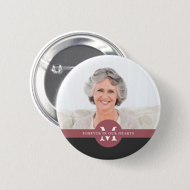 Forever In Our Hearts Monogram Photo Memorial 6 Cm Round Badge (Front & Back)
