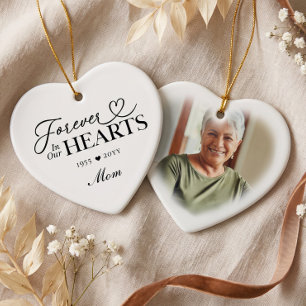 Forever in Our Hearts Mum Heart Photo Memorial Ceramic Tree Decoration