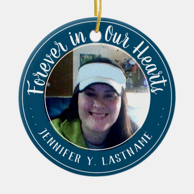 Forever In Our Hearts One Photo Remembrance Ceramic Tree Decoration (Front)