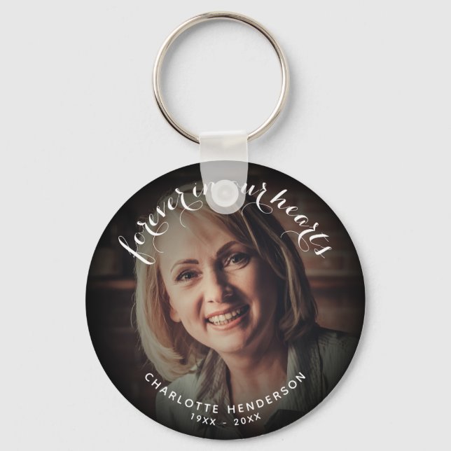 Forever In Our Hearts Or Custom Text Photo Tribute Key Ring (Front)