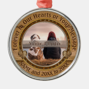 Forever in Our Hearts Ornament, Your PHOTO, TEXT Metal Tree Decoration