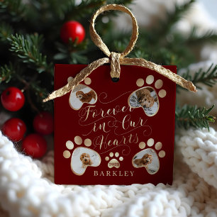 Forever in Our Hearts Paw Print Photo Pet Memorial Ceramic Ornament