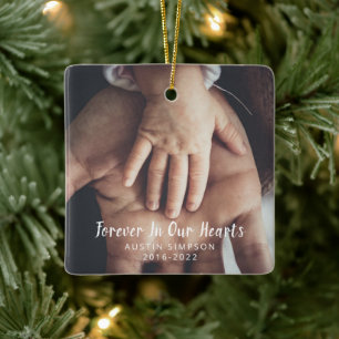 Forever In Our Hearts Personalised Photo Memorial Ceramic Ornament