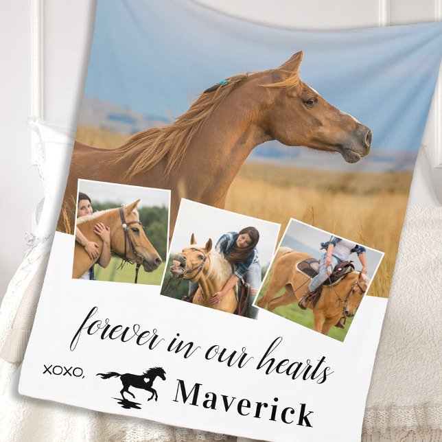 Forever in our Hearts Pet Horse Memorial 4 Photo Fleece Blanket (Creator Uploaded)