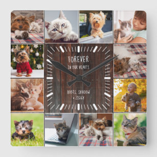 Forever in our Hearts Pet Keepsake Photo Collage Square Wall Clock