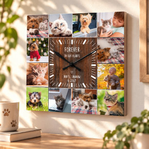 Forever in our Hearts Pet Keepsake Photo Collage Square Wall Clock