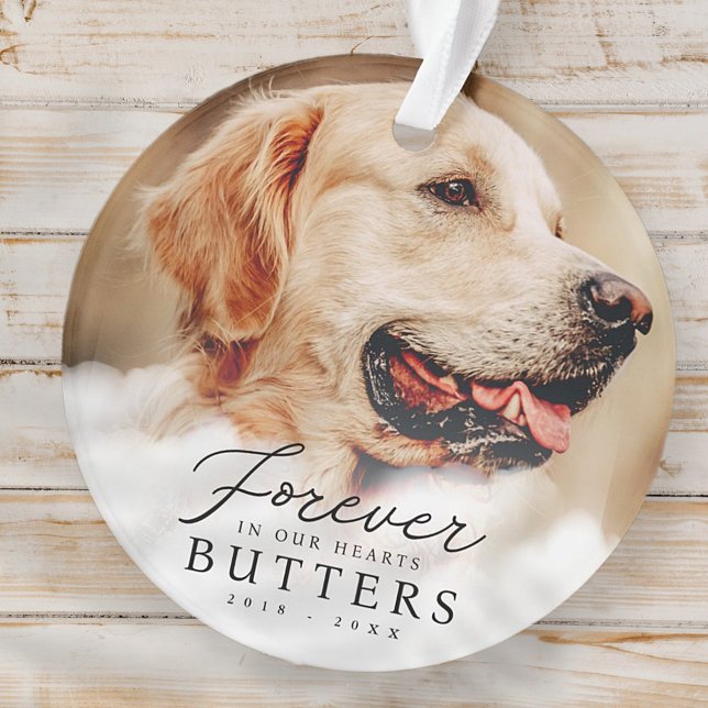 Forever in our Hearts Pet Memorial Modern Photo Ornament (Creator Uploaded)
