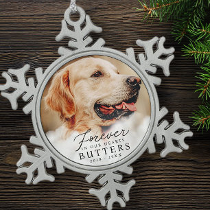 Forever in our Hearts Pet Memorial Modern Photo Snowflake Pewter Christmas Ornament