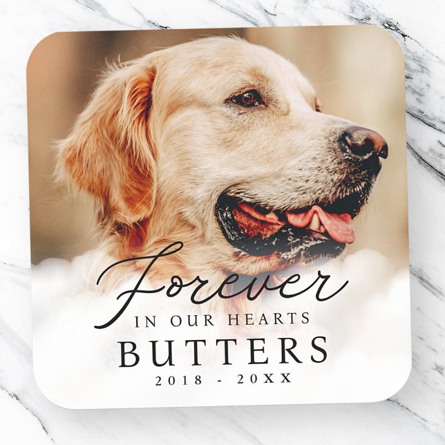 Forever in our Hearts Pet Memorial Modern Photo Square Sticker (Creator Uploaded)