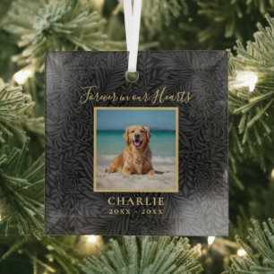 Forever in our Hearts Pet Memorial Name Photo Glass Tree Decoration