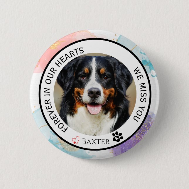 Forever in Our Hearts Pet Memorial Pastel Glitter  6 Cm Round Badge (Front)