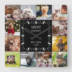 Forever in our Hearts Pet Memorial Photo Collage Square Wall Clock