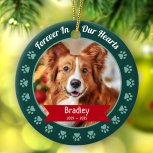 Forever in Our Hearts Pet Photo Green Paw Memorial Ceramic Tree Decoration