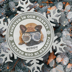 Forever in our Hearts Pet Photo Memorial Keepsake Snowflake Pewter Christmas Ornament