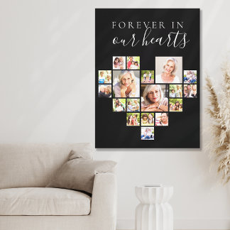 Forever in Our Hearts Photo Collage Black Canvas Print