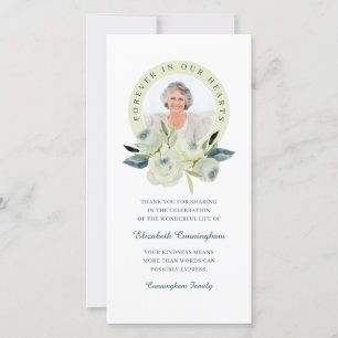 Forever In Our Hearts Photo Floral Memorial Thank You Card
