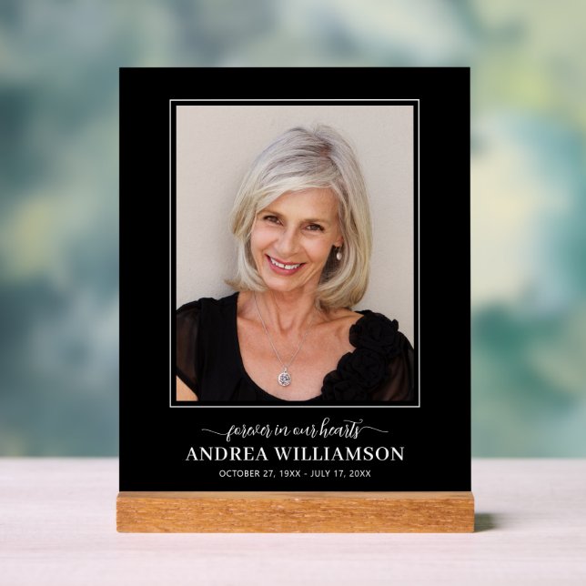 Forever in Our Hearts Photo Funeral  Acrylic Sign (Neutral)