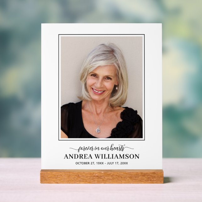 Forever in Our Hearts Photo Funeral  Acrylic Sign (Neutral)