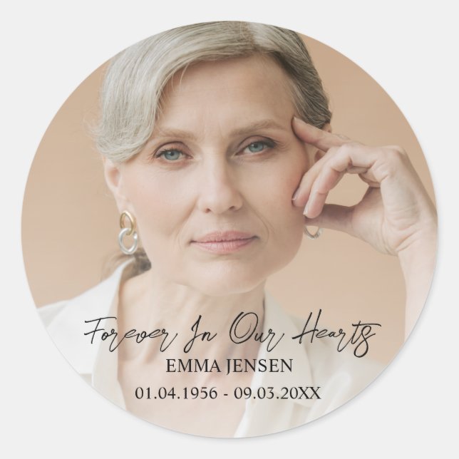 Forever In Our Hearts Photo Funeral Classic Round Sticker (Front)