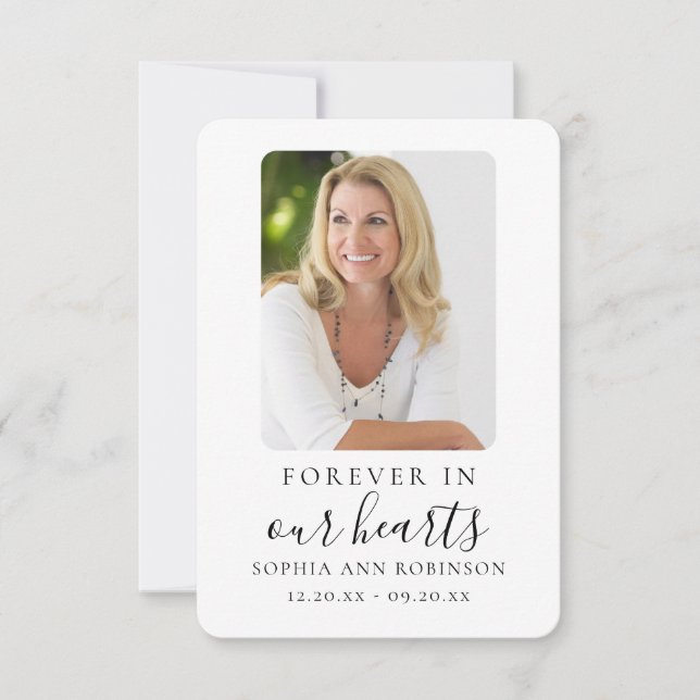Forever in Our Hearts Photo Funeral Memorial Card (Front)